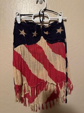American Rag Red, White & Blue Asymmetrical Fringe Skirt